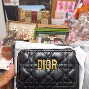 Dior Black Quilted Wallet with Gold Logo